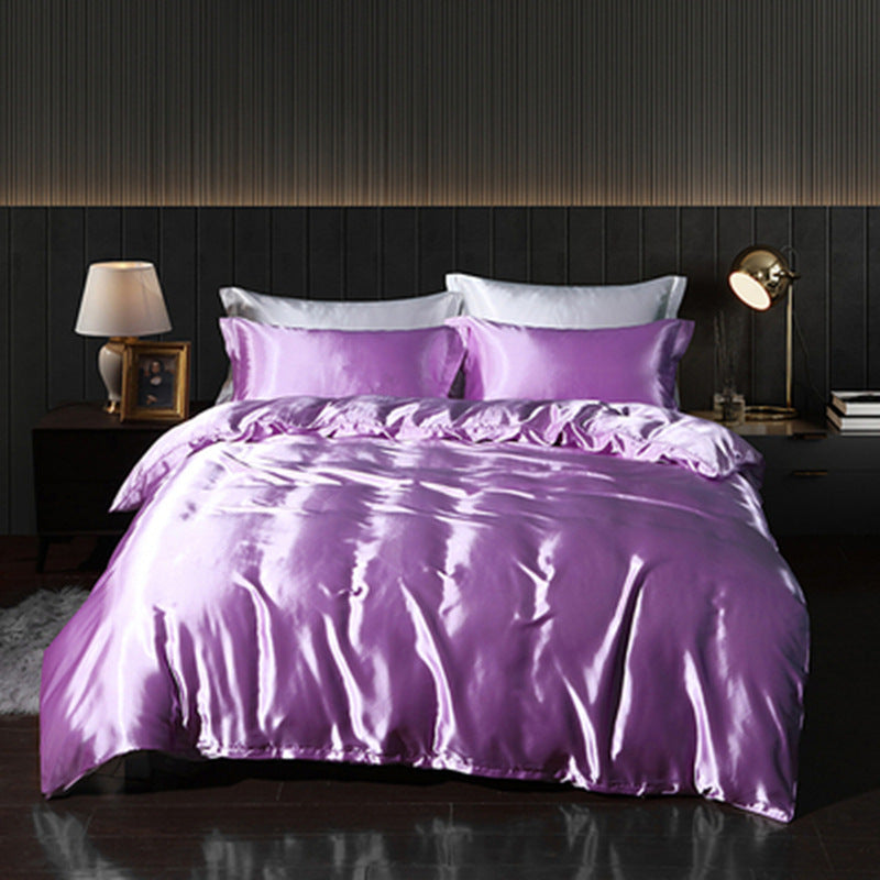 Solid Color Silk Four-piece Set Double-sided Quilt Cover Bedding