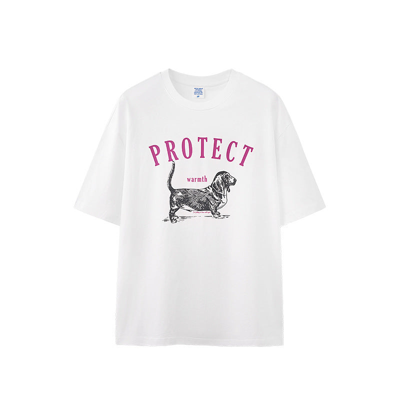 Dog Pulp-pulling Printed T-shirt Loose Animal Short-sleeved T-shirt Men