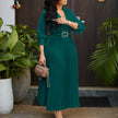 Long Pleated Dress Fashion V-neck Women