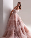 Bridal Wedding One Line Neck Lacquer Mesh Dress