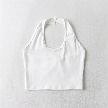 Sexy Solid Color Stretch Halterneck Vest Women