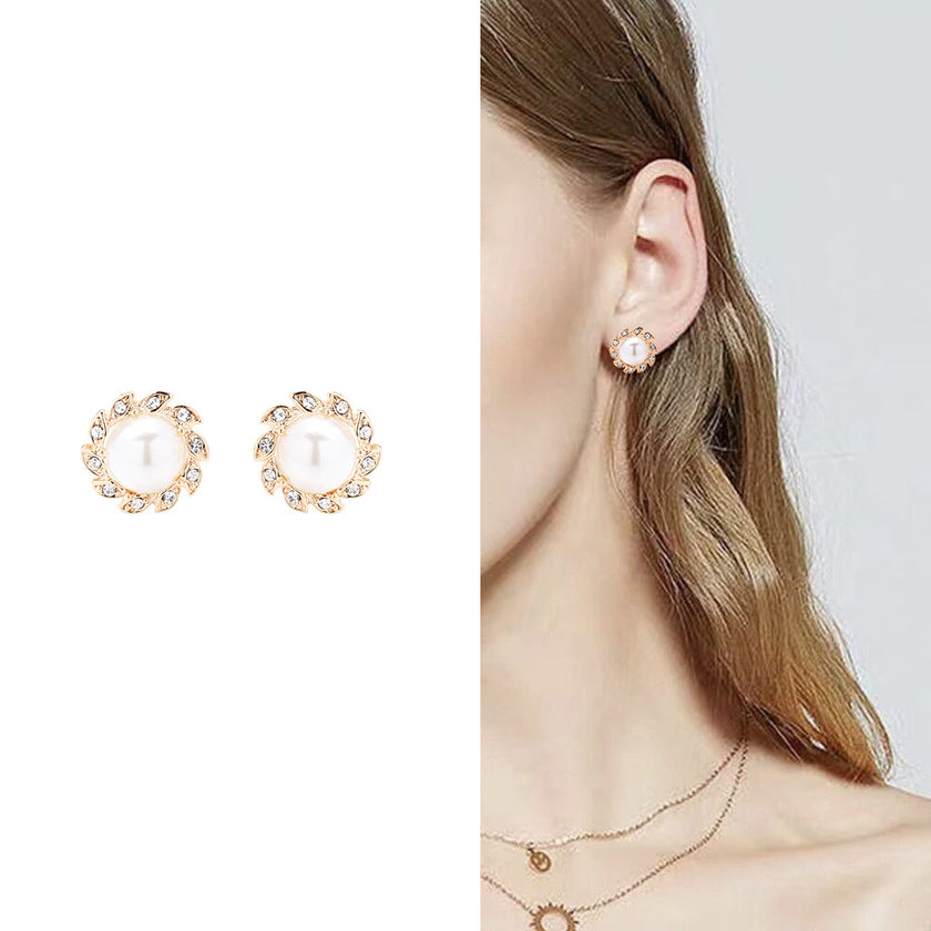 Simple Refined Rhinestone Artificial Pearl Earrings