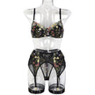 Three-piece Summer New Embroidered Flower Vine Fashion Underwear Set