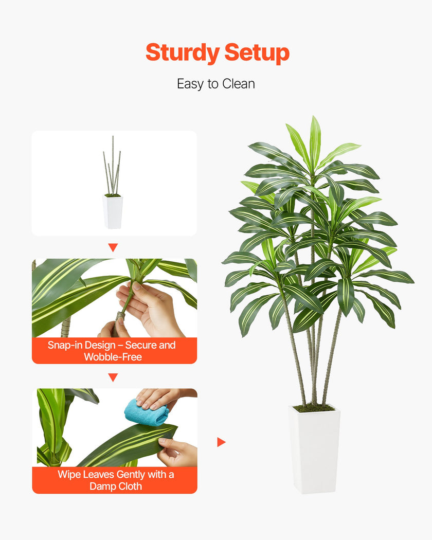 6ft Artificial Dracaena Tree Fake Plant With White Planter Indoor