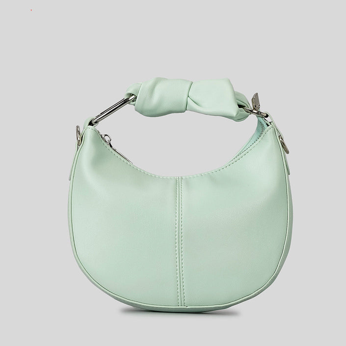 Fashionable Simple Soft Pu Saddle Bag Women's Niche Stitching Knotted Handbag