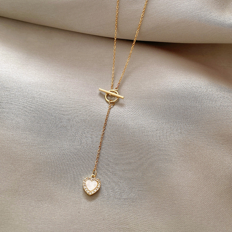 Love Titanium Steel Necklace Simple Zircon Pendant For Women