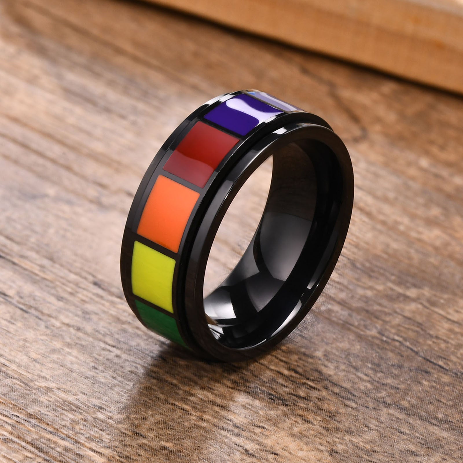 Rainbow Drop Glue Rotatable Ring For Men