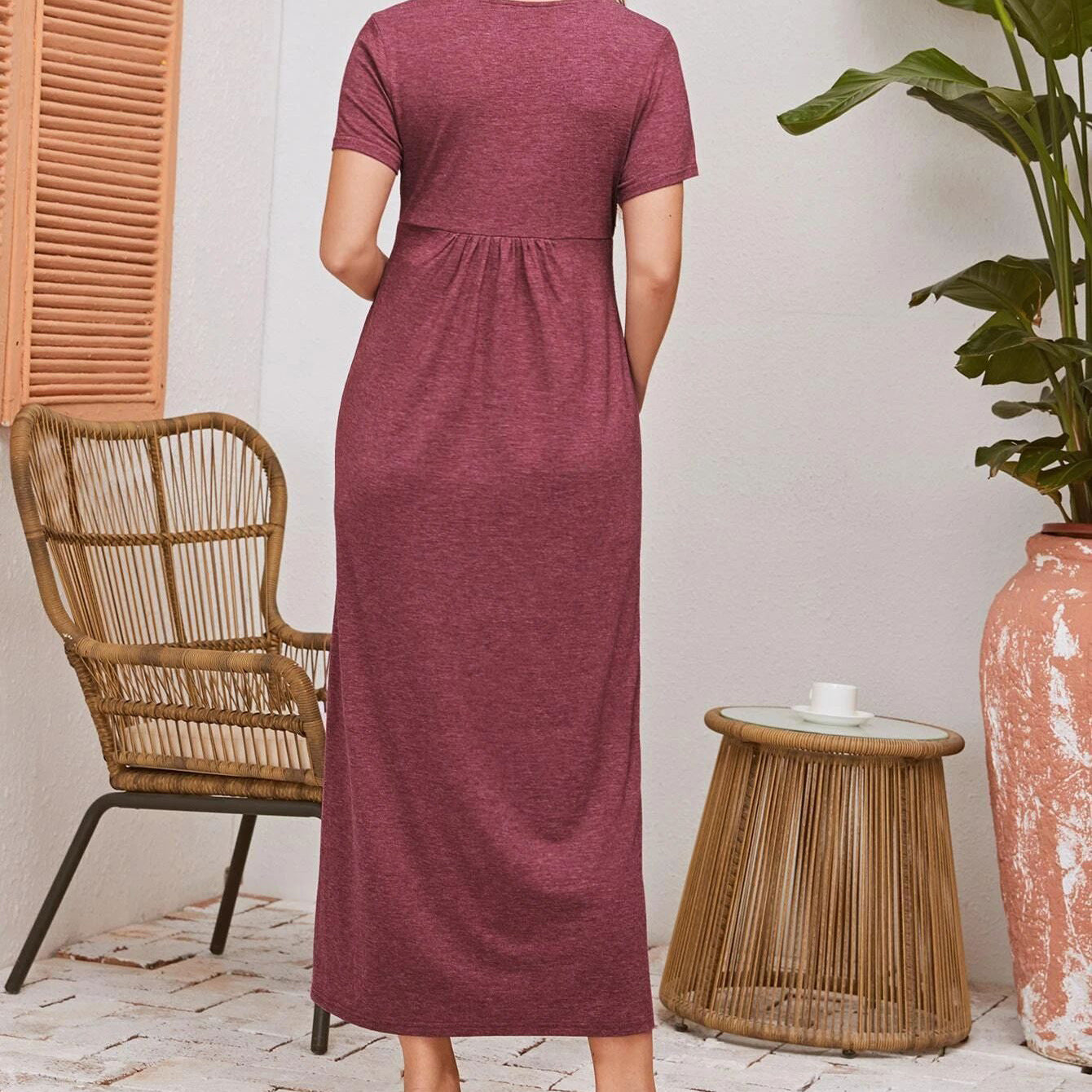 Red Long Skirt Short Sleeve Maternity Dress Breastfeeding Dress