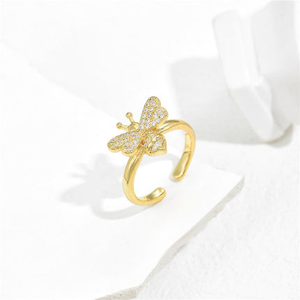 Copper Plated Real Gold Micro Inlaid Zircon Cute Little Bee Ring
