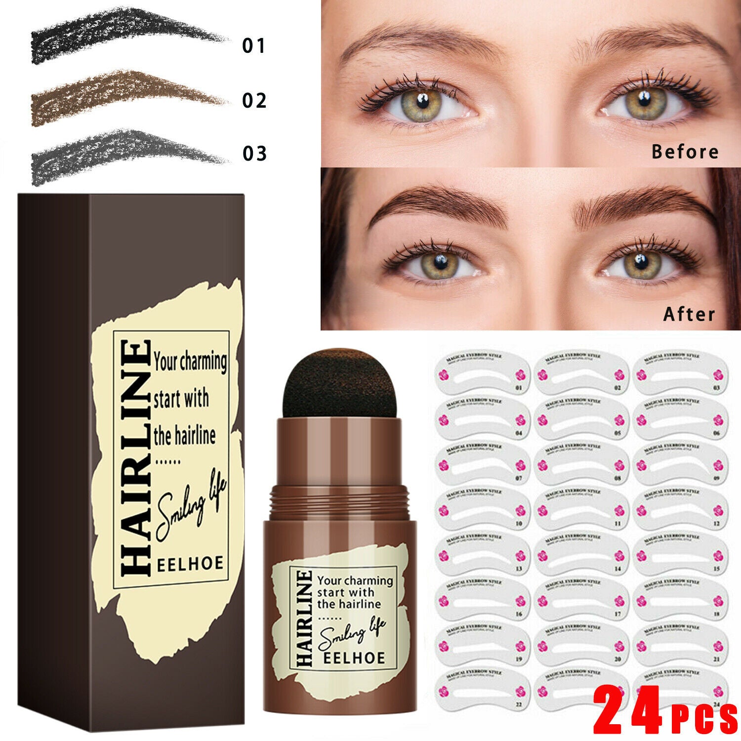 Eyebrow Stamp Stencil Kit, 24 Pc Eyebrow Shaping Stencils