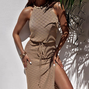 Summer New Beach Dress Women's Solid Color Knitted