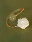 S925 Silver Rose Hotan Jade Ring Girl