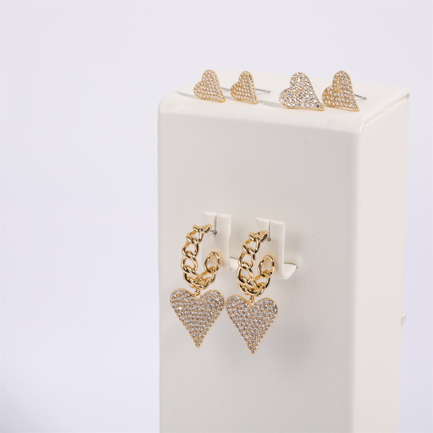 Copper Inlaid Zircon Long Peach Heart Earrings Chain Earrings Heart-shaped