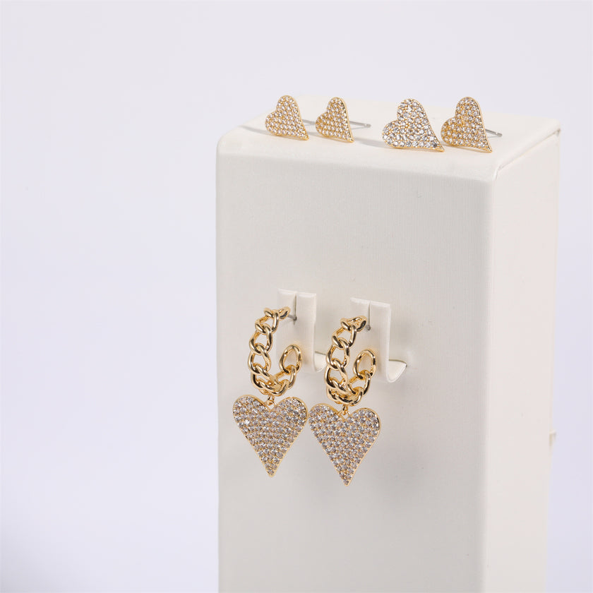 Copper Inlaid Zircon Long Peach Heart Earrings Chain Earrings Heart-shaped