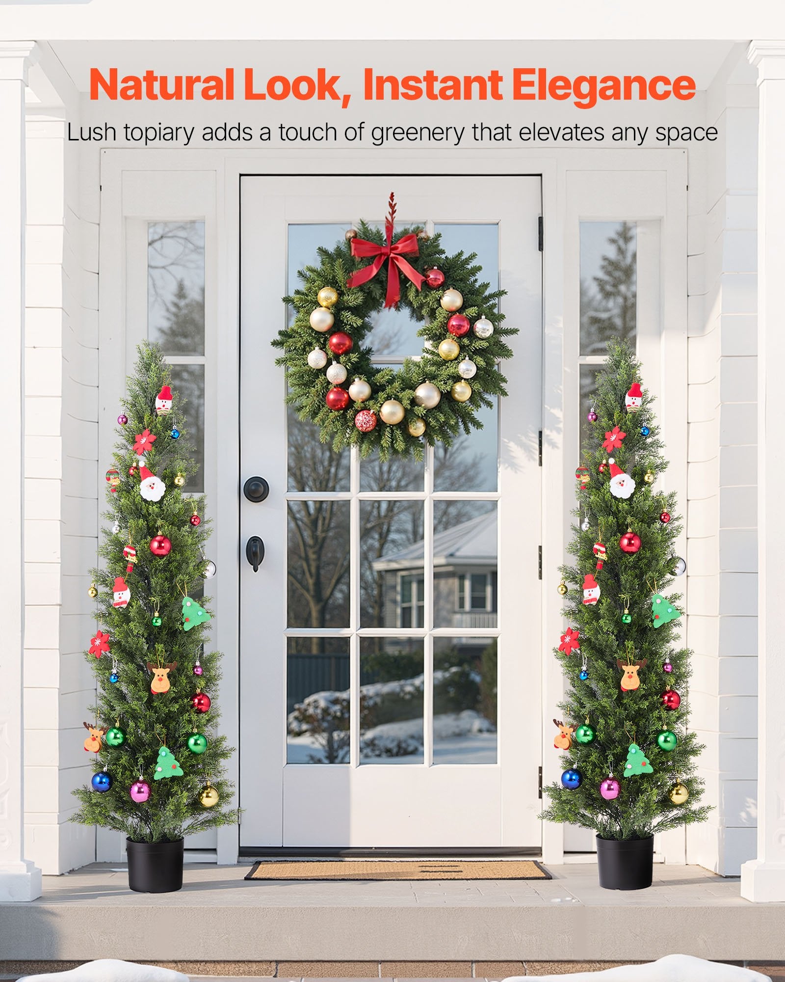 Artificial Topiary Cedar Trees, 60 Inch 2 Set Faux Pine Shrubs Plants, Fake Silk Tree Look Real, Easy Assembly For Decor Front Porch Outdoor Patio Garden Balcony Backyard Indoor Office