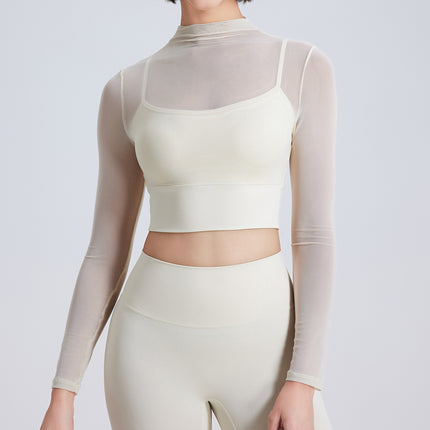 Mesh Yoga Clothes Long Sleeve With Chest Pad Quick-drying Sports Fitness Clothes