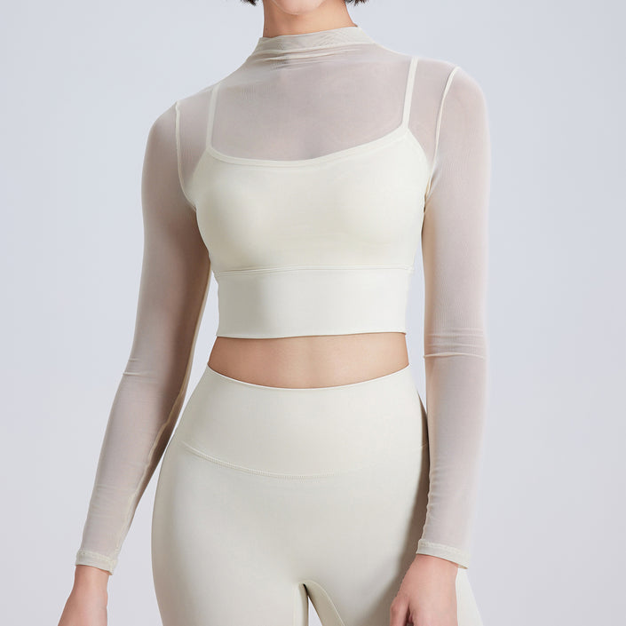 Mesh Yoga Clothes Long Sleeve With Chest Pad Quick-drying Sports Fitness Clothes