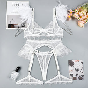 Feather Lace Chain Heavy Industry Underwear Suit In Stock Women