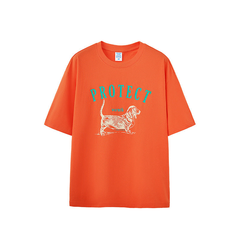Dog Pulp-pulling Printed T-shirt Loose Animal Short-sleeved T-shirt Men