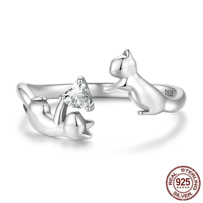 Frolic Cat Argent Pur Open Ring For Women