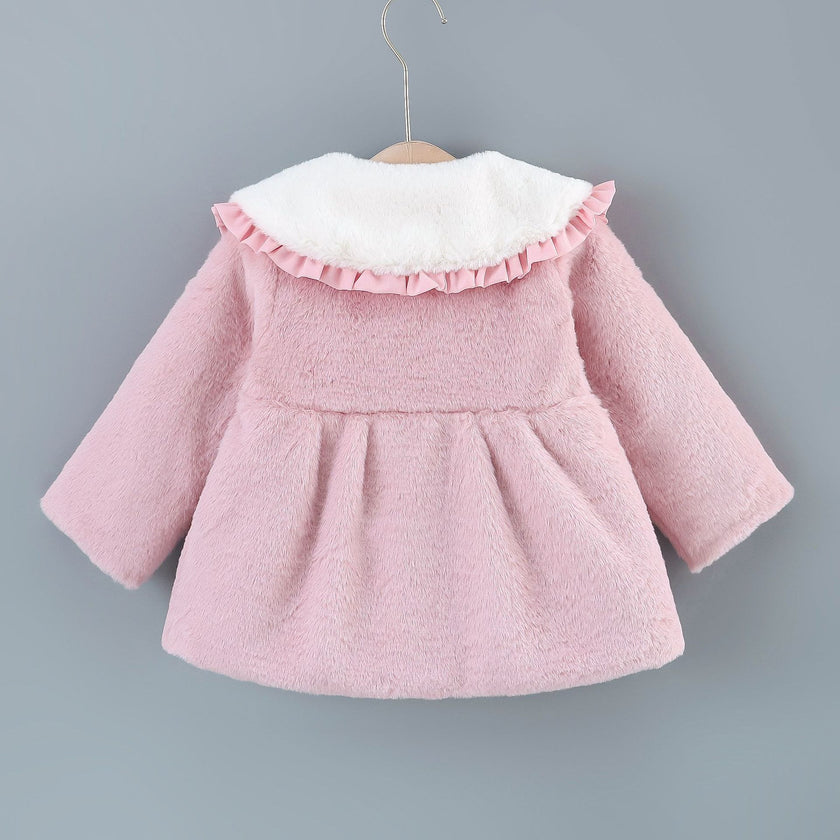 Girl's Sweet Flip Children's Clothing Bow Korean Style Solid Color Cotton Coat