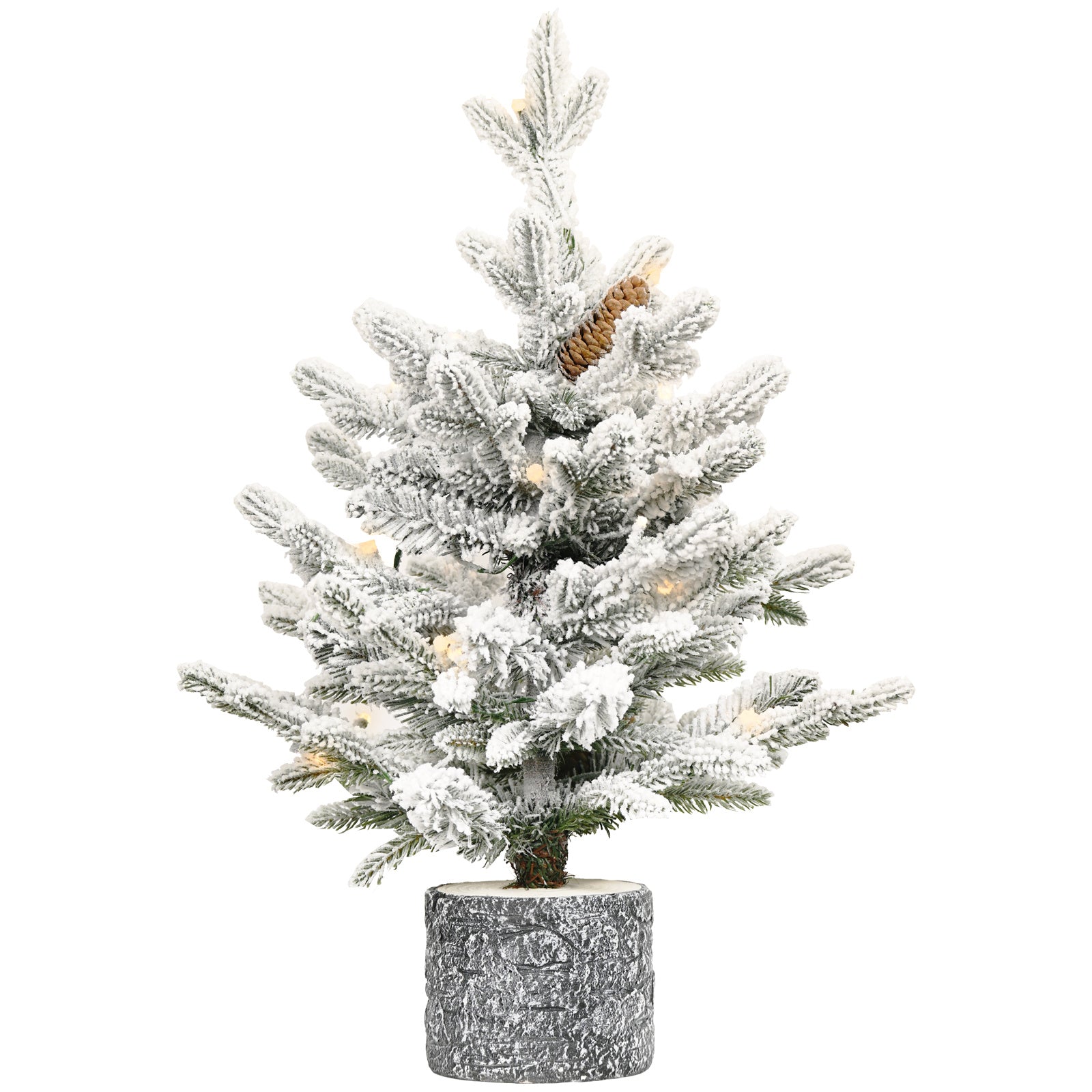 2FT 3FT 4.5FT 6.5FT Pre-lit Potted Flocked Christmas Tree, Snow Frosted Mini Tabletop Artificial Christmas Tree With LED Lights And PE & PVC Branch Tips For Front Door, Porch, Indoor And Outdoor
