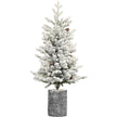 2FT 3FT 4.5FT 6.5FT Pre-lit Potted Flocked Christmas Tree, Snow Frosted Mini Tabletop Artificial Christmas Tree With LED Lights And PE & PVC Branch Tips For Front Door, Porch, Indoor And Outdoor