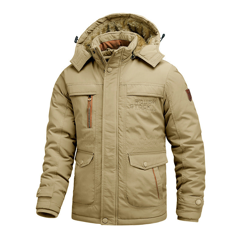 Cotton-padded Coat For Men Fleece Lined Padded Warm Keeping Men Loose