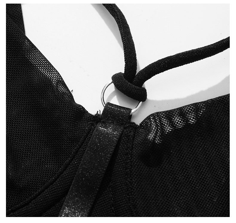 Multi-Color Mesh See-through Bra Underwear Stitching Strap Set