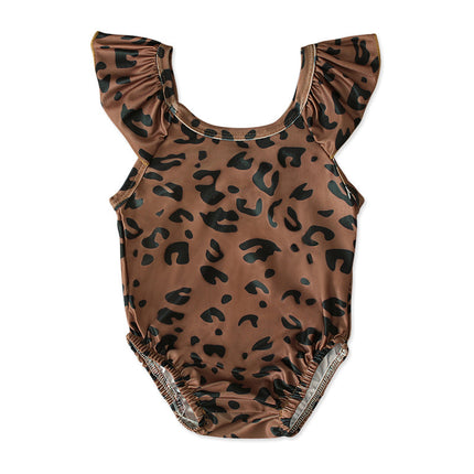Flying Sleeve One-piece Girl Leopard Pattern Swimming Suit