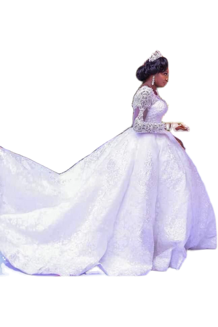 Wedding Dress Long Sleeves Round Neck Big Tail Tutu Skirt