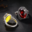 White-plated Gold Pomegranate Red Canary Stone Vintage Plum Blossom Unisex Ring