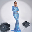 High-end Long Sleeve Temperament Crew Neck Sexy Long Sequined Banquet Evening Dress party