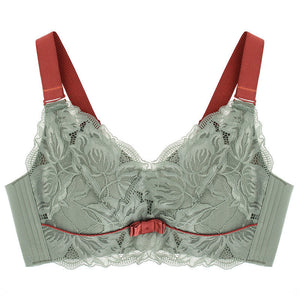 Autumn And Winter New Big Chest Show Small No Steel Ring Full Cup Thin Bra Sexy Lace Large Latex Underwear Women