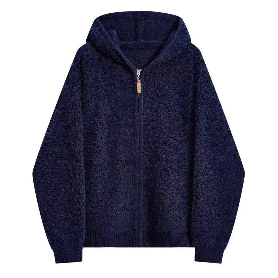 New Warm Particles Lamb Wool Zipper Hooded Coat For Women All-matching