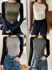 Undershirt Early Long Sleeves T-shirt Women's Contrast Color Slim Fit Inner Wear