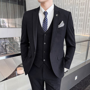 Men's Three-piece Suit Business Suit Solid Color Suit Vest  Trousers