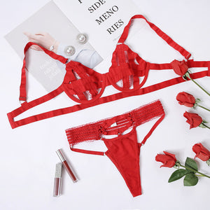 Women's Red Ribbon Hollow-out Underwear