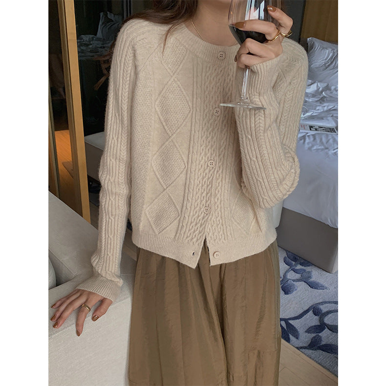 Vintage Short Wool Knitted Cashmere Cardigan For Women