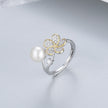 Color Separation Flower Pearl Ring S925 Silver Ring Adjustable