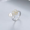 Color Separation Flower Pearl Ring S925 Silver Ring Adjustable