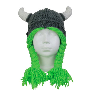 Children's Cute Funny Horn Color Winter Knitting Wig Braid Wool Children Hat