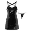 Patent Leather See-through Mesh Underwear Suit Dress
