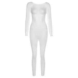 New Jacquard Super Elastic Skinny Hip Raise Jumpsuit