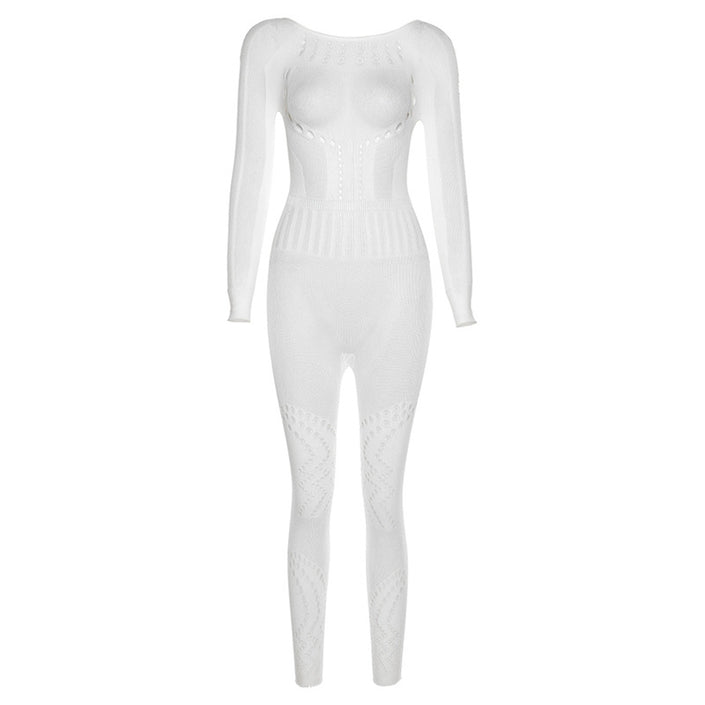 New Jacquard Super Elastic Skinny Hip Raise Jumpsuit