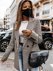 Office Ladies Lapel Vintage Plaid Women Blazer Double Breasted Autumn Jacket   Casual Pockets Female Suits Coat Sudaderas