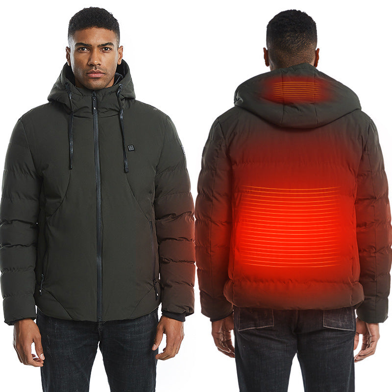 Cotton Coat USB Smart Electric Heated Jackets Winter Thicken Down Hooded Outdoor Hiking Ski Clothing 7XL