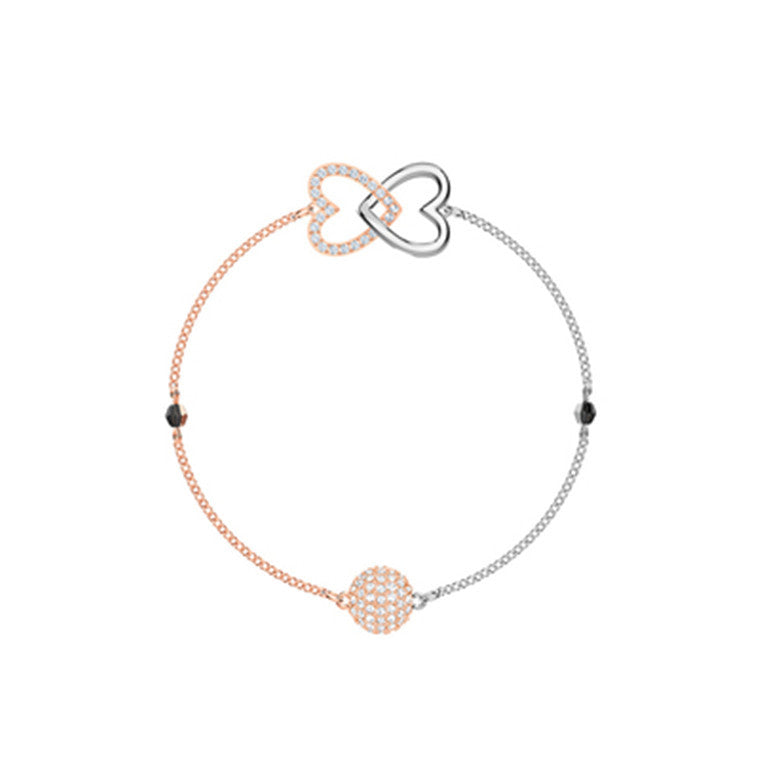 Elegant Romantic Temperament Double Heart Design Clavicle Chain Diamond Love Heart