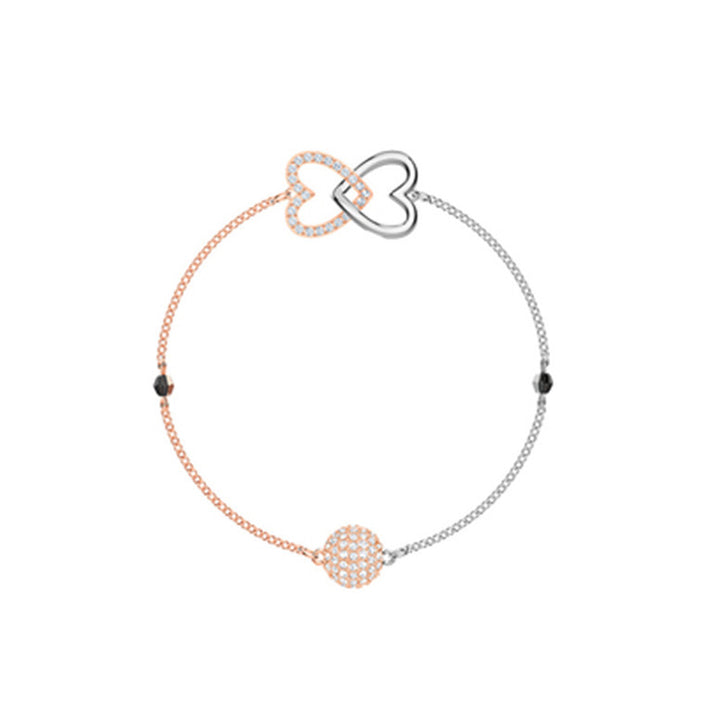 Elegant Romantic Temperament Double Heart Design Clavicle Chain Diamond Love Heart