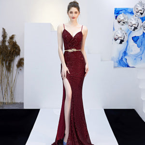 Long Host Deep V Sexy Fishtail Sequined Dress